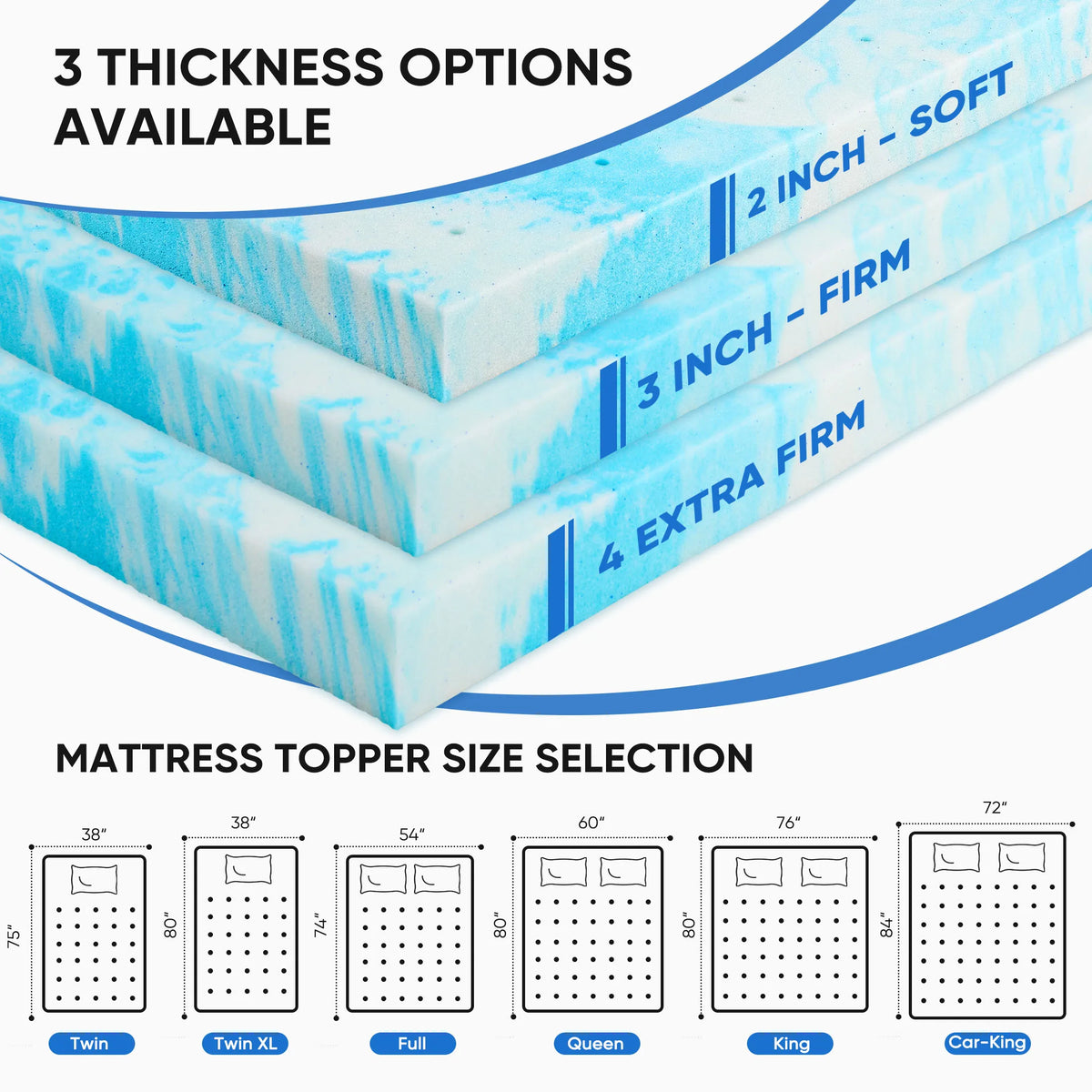 JHK Premium Gel Memory Foam Cooling Support Mattress Topper