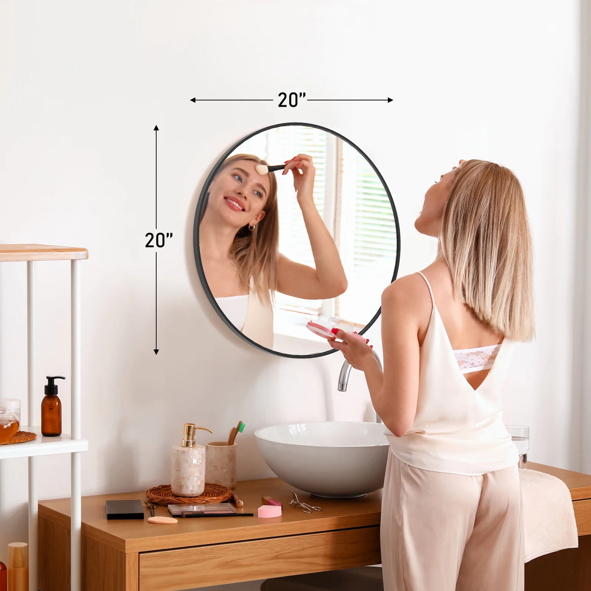 JHK Modern Round Framed Vanity Mirror For Bedroom Living Room