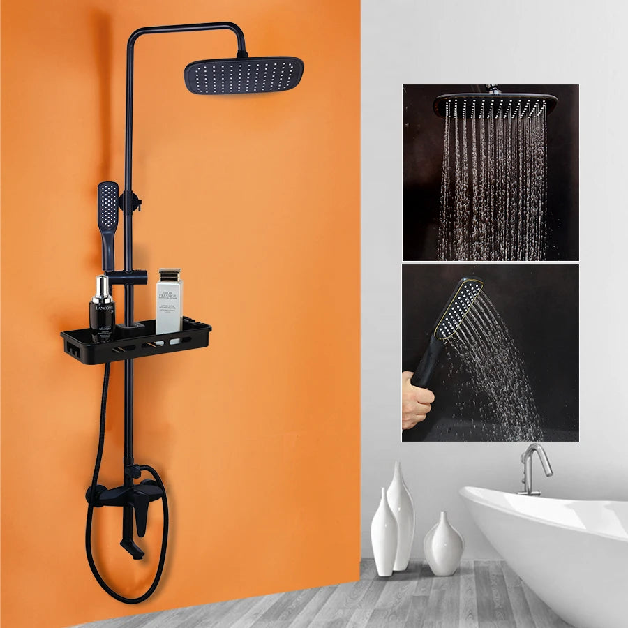 Sinlaku Wall Mount Shower Mixer With Rainfall Head And Shelf