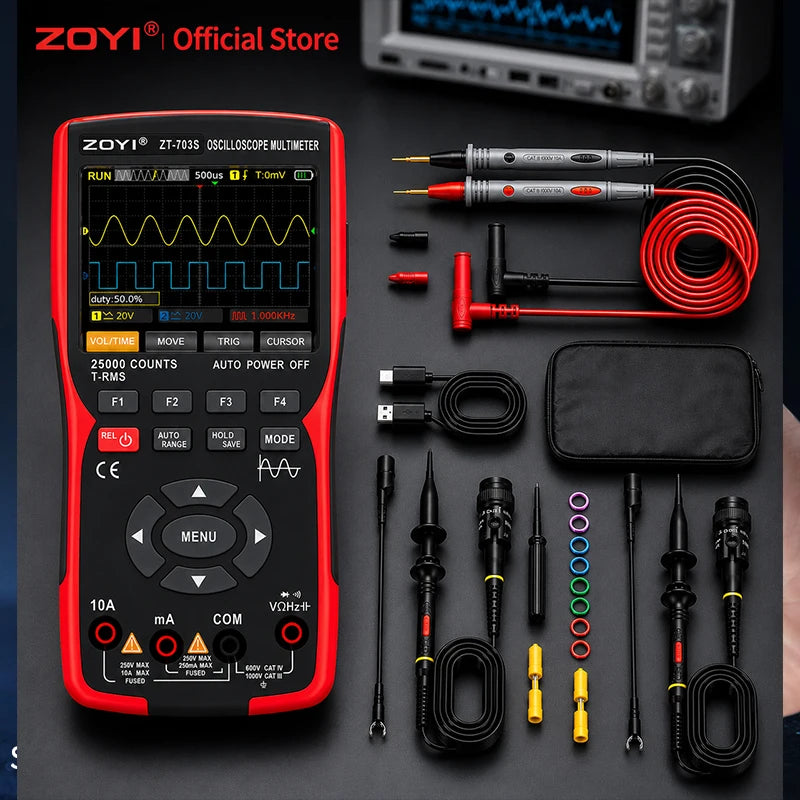 Zoyi ZT-703S 50MHz Dual Channel Oscilloscope Multimeter Signal Generator