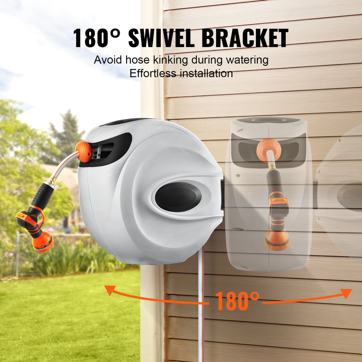 SucceBuy Automatic Rewind Garden Hose Reel With Spray Nozzle