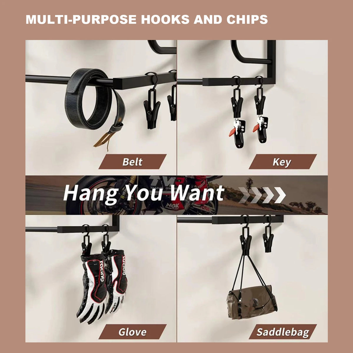 HiMISS Wall Mounted Motorcycle Helmet And Gear Storage Rack