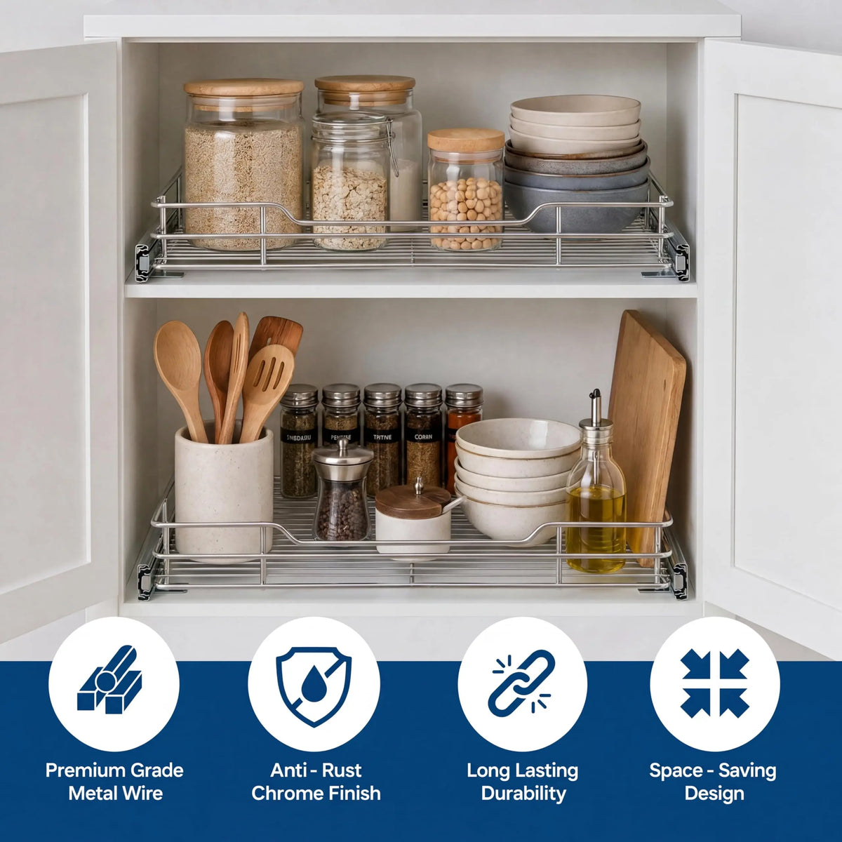 HiMISS Pull Out Cabinet Organizer With Full Extension Slide Drawer