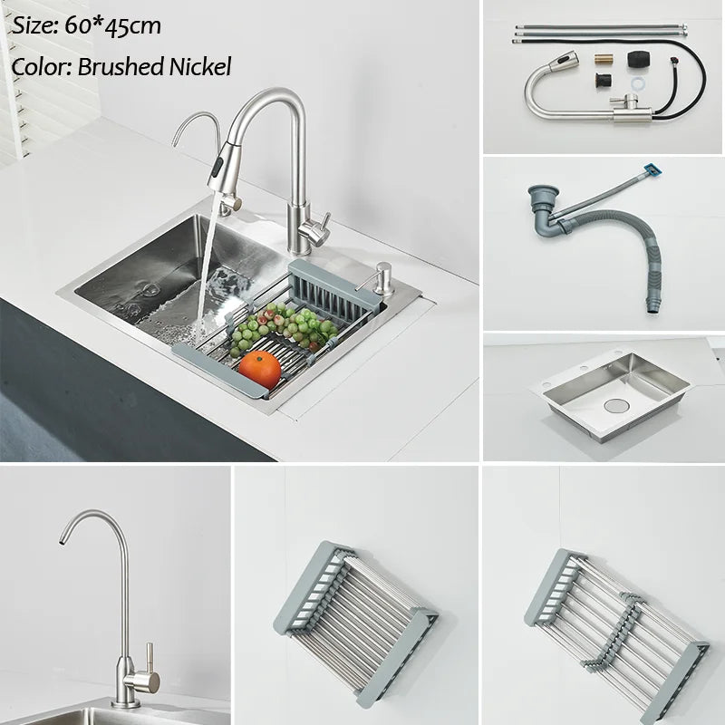 Stainless Steel Single Bowl Kitchen Sink With Pull Out Faucet