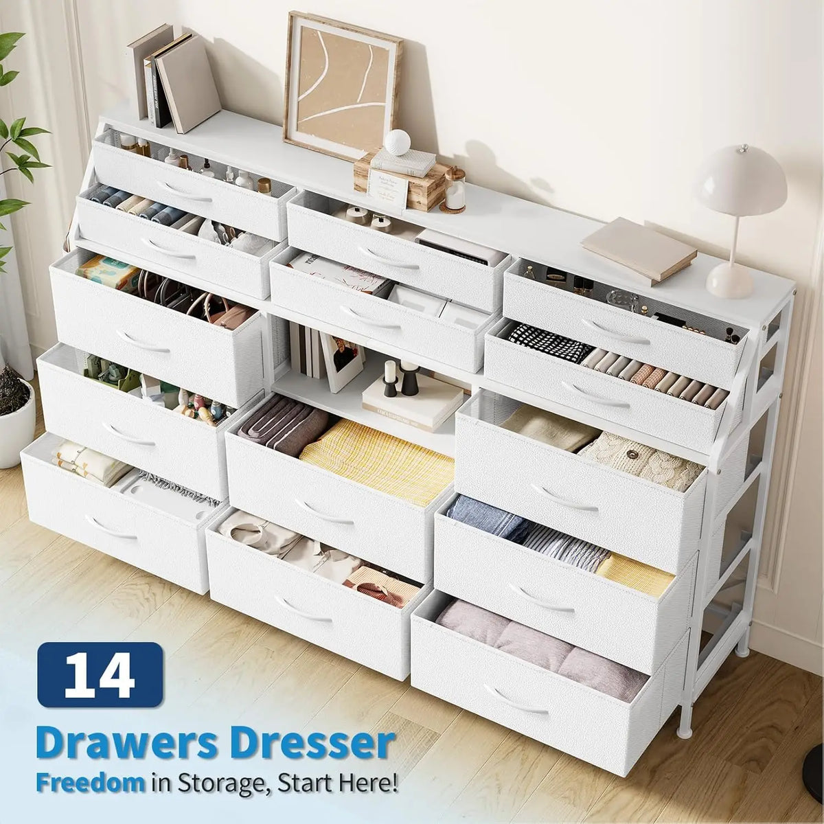 TWISTER CK Fabric Dresser With Wooden Top And 14 Drawers