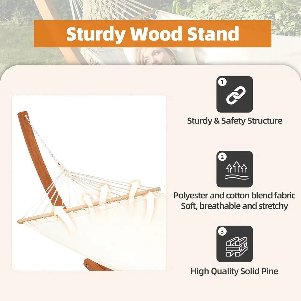 Heavy Duty Two Person Polyester Hammock with Durable Outdoor Stand