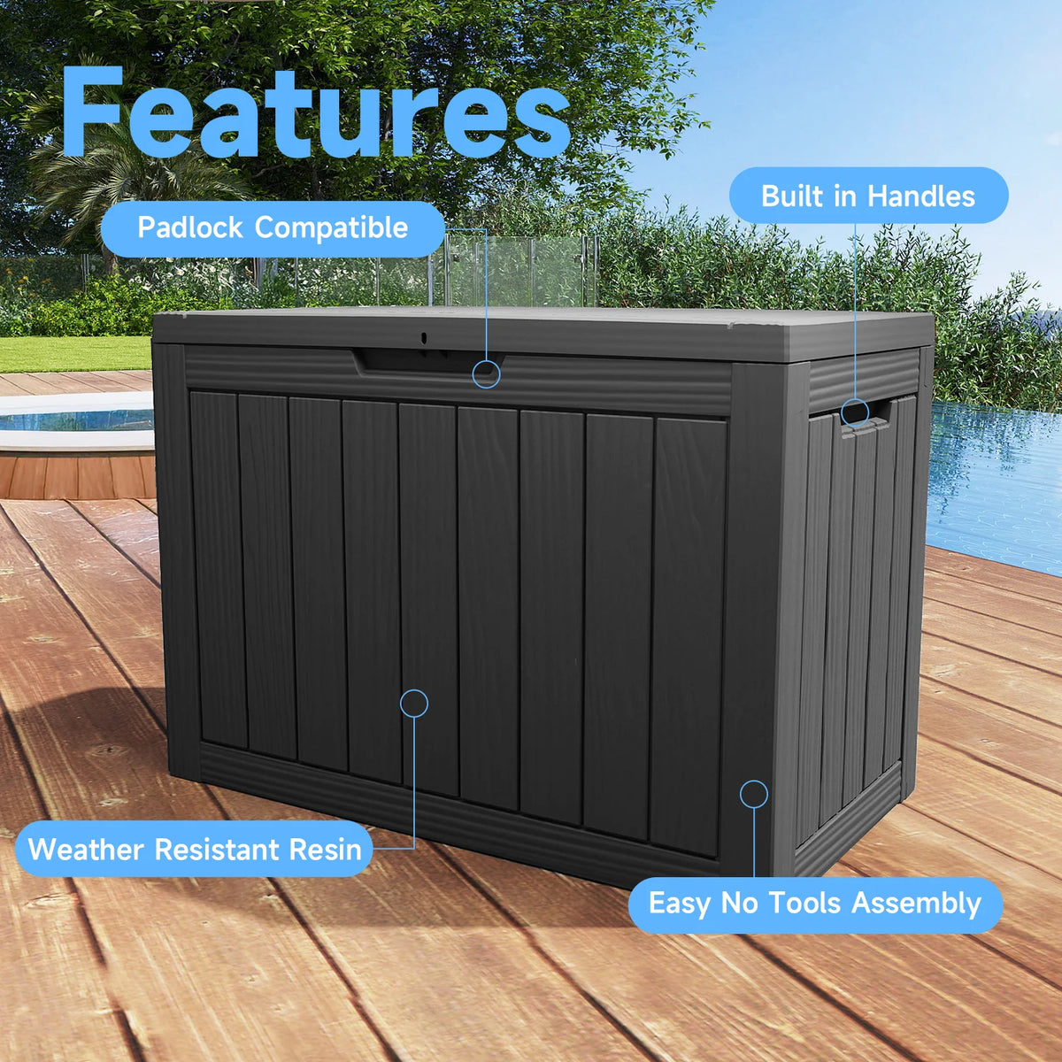 Premium Lockable Resin Waterproof Outdoor Deck Storage Box