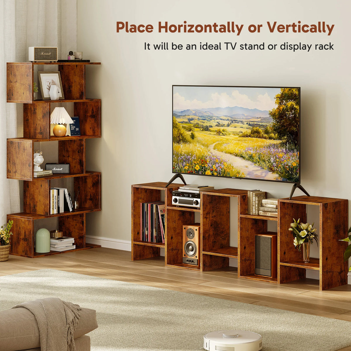 JHK Five Tier Wooden Geometric Bookcase Display Shelf