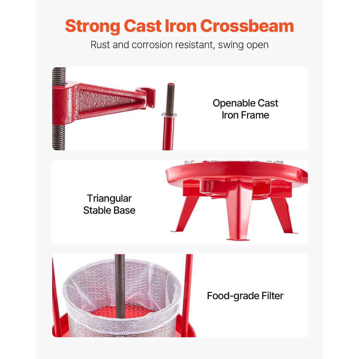 SucceBuy Stainless Steel Manual Fruit Wine Press for Juice Making