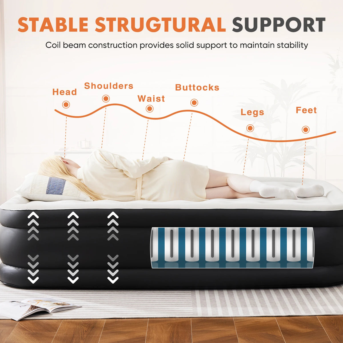 JHK Portable Inflatable Air Mattress For Home Camping Or Travel