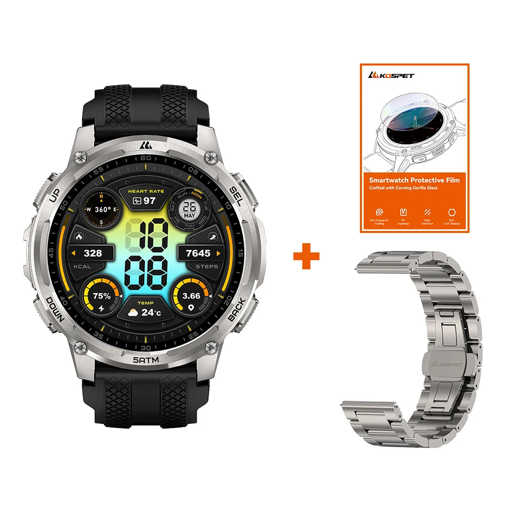 KOSPET Tank T4C Rugged Smartwatch With Dual Band GPS Flashlight