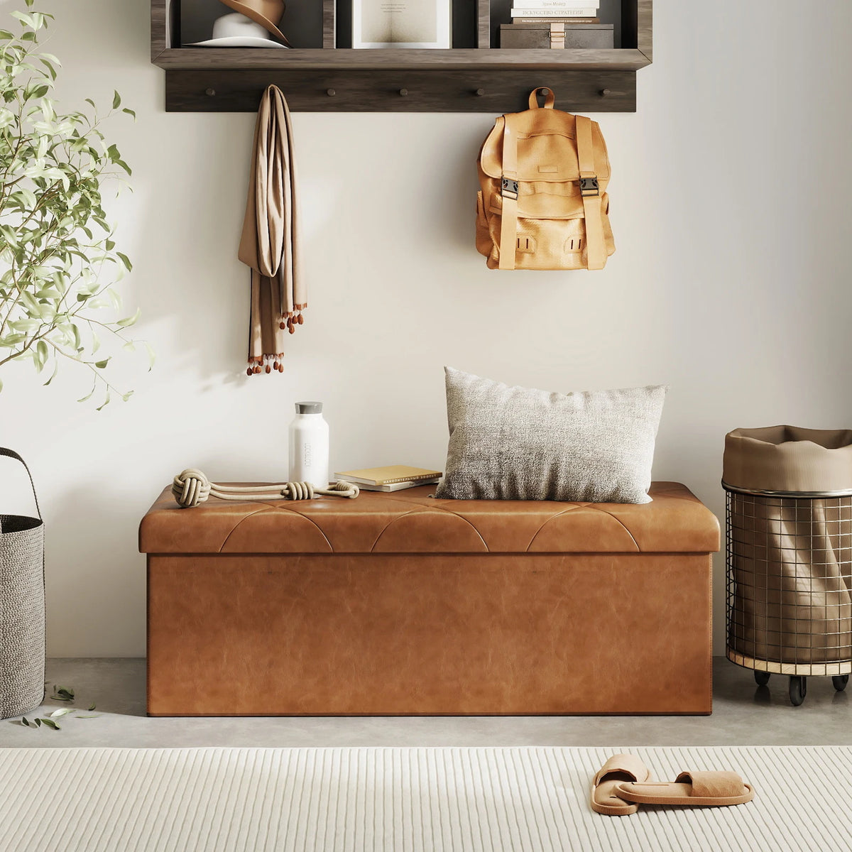 Sarenzoon Tufted Faux Leather Storage Bench Ottoman