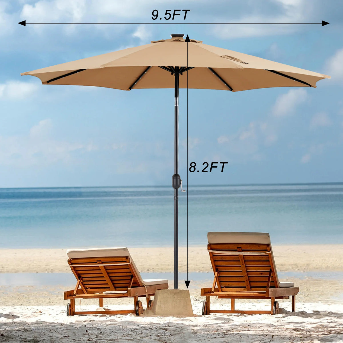 JHK Solar Patio Umbrella With LED Lights, Tilt And Crank