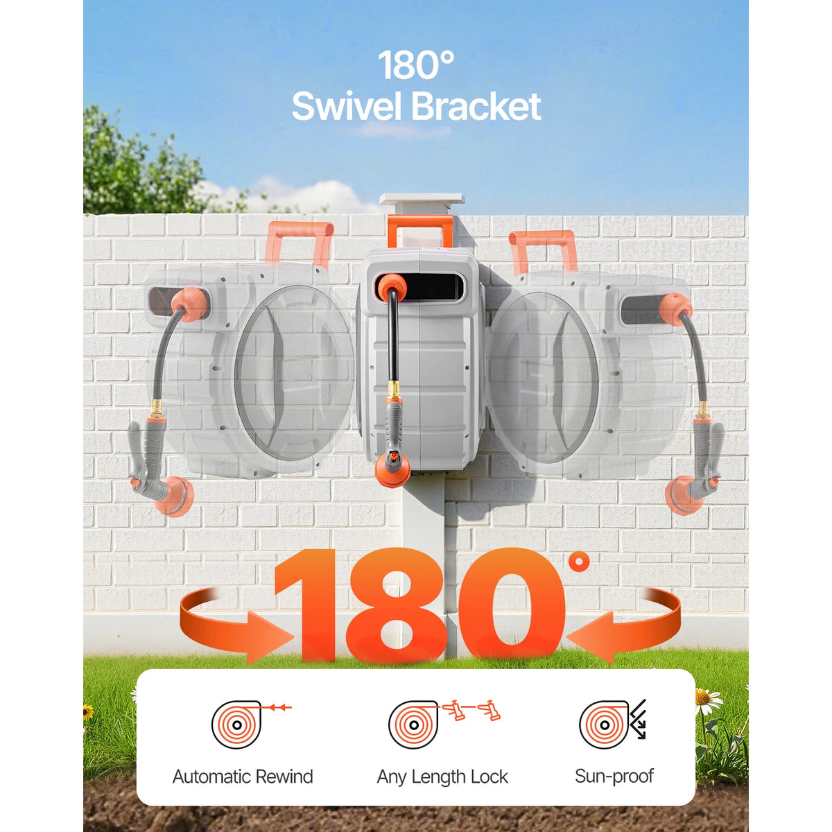 SucceBuy Wall Mounted Retractable Hose Reel With Nine Spray Settings