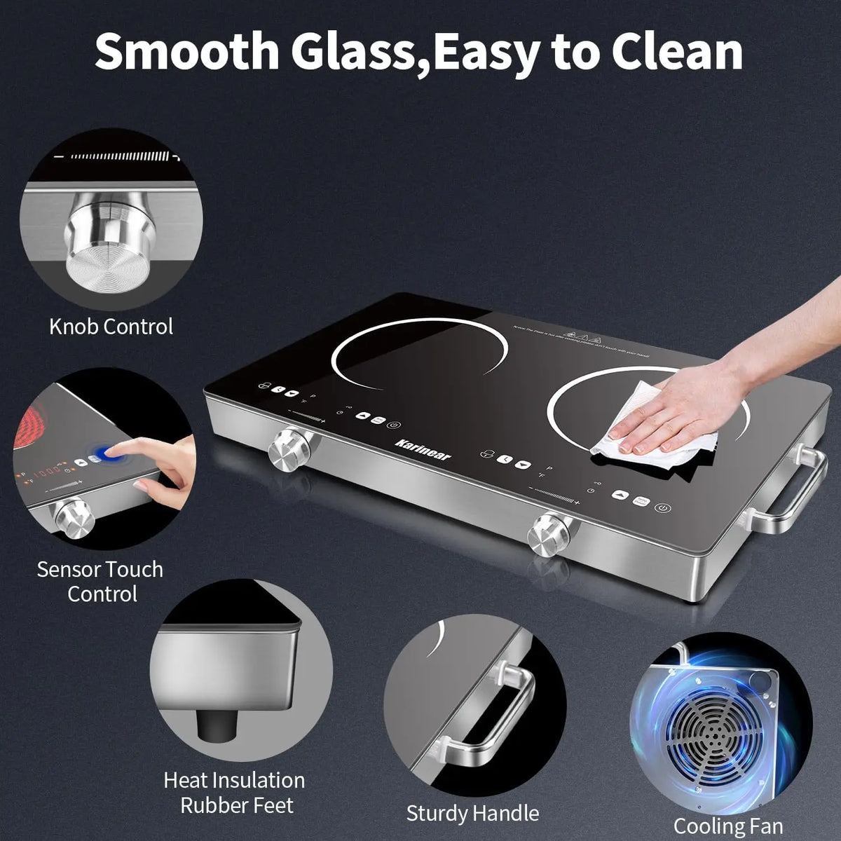 Karinear Two Zone Ceramic Hob With Safety Lock Touch Control