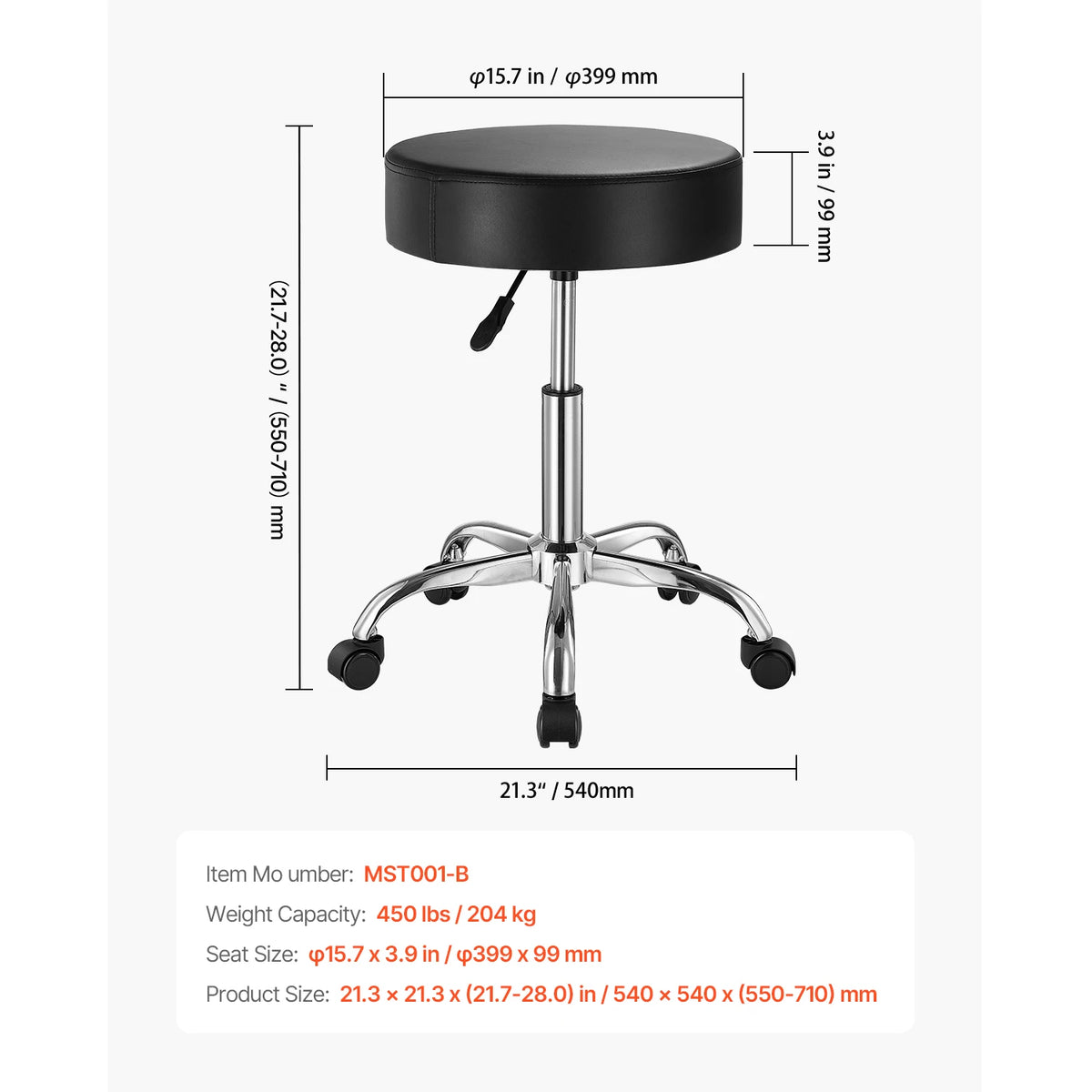 SucceBuy Adjustable Rolling Stool With Wheels for Salon Spa
