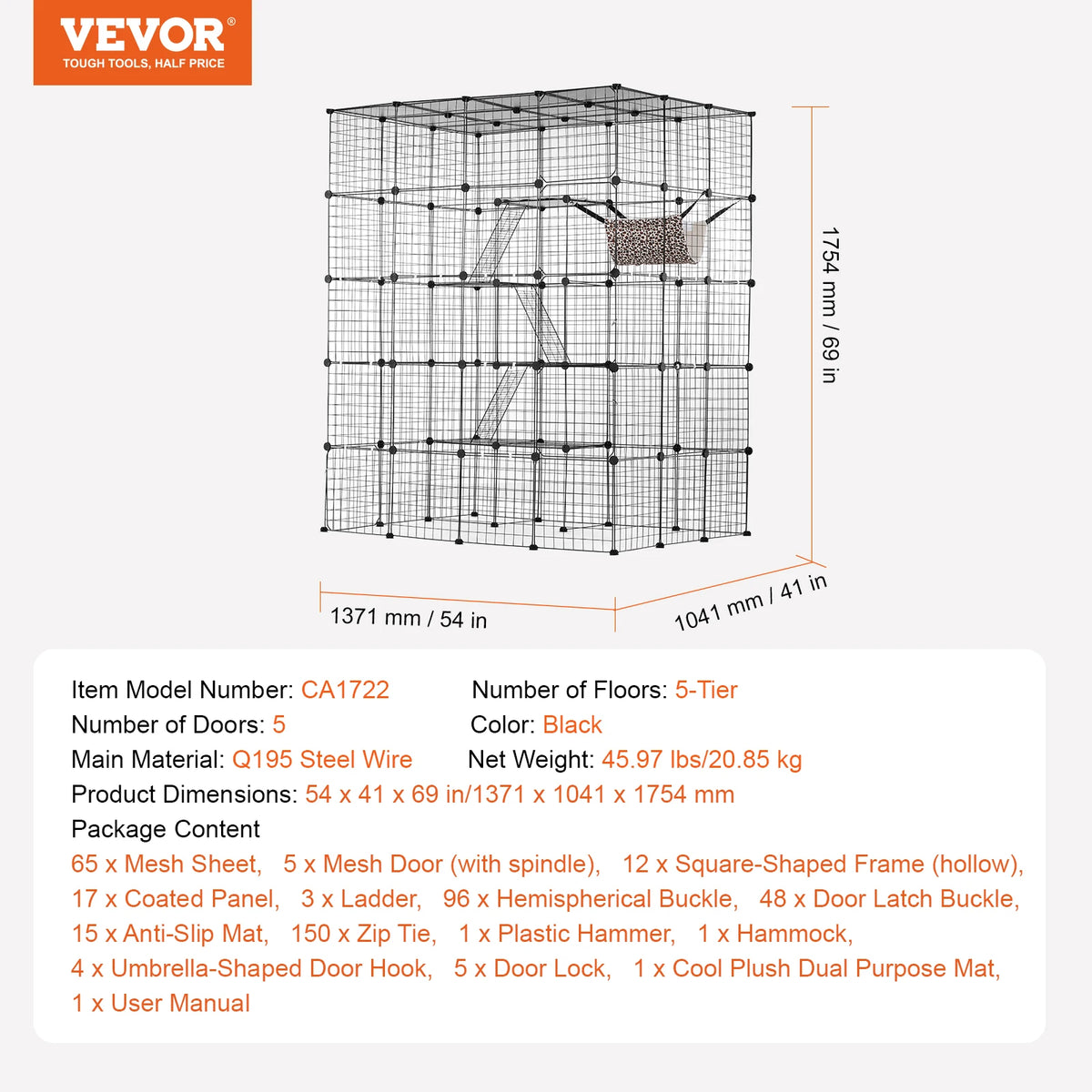 SucceBuy Multi Tier Metal Cat Cage With Hammock And Ramp