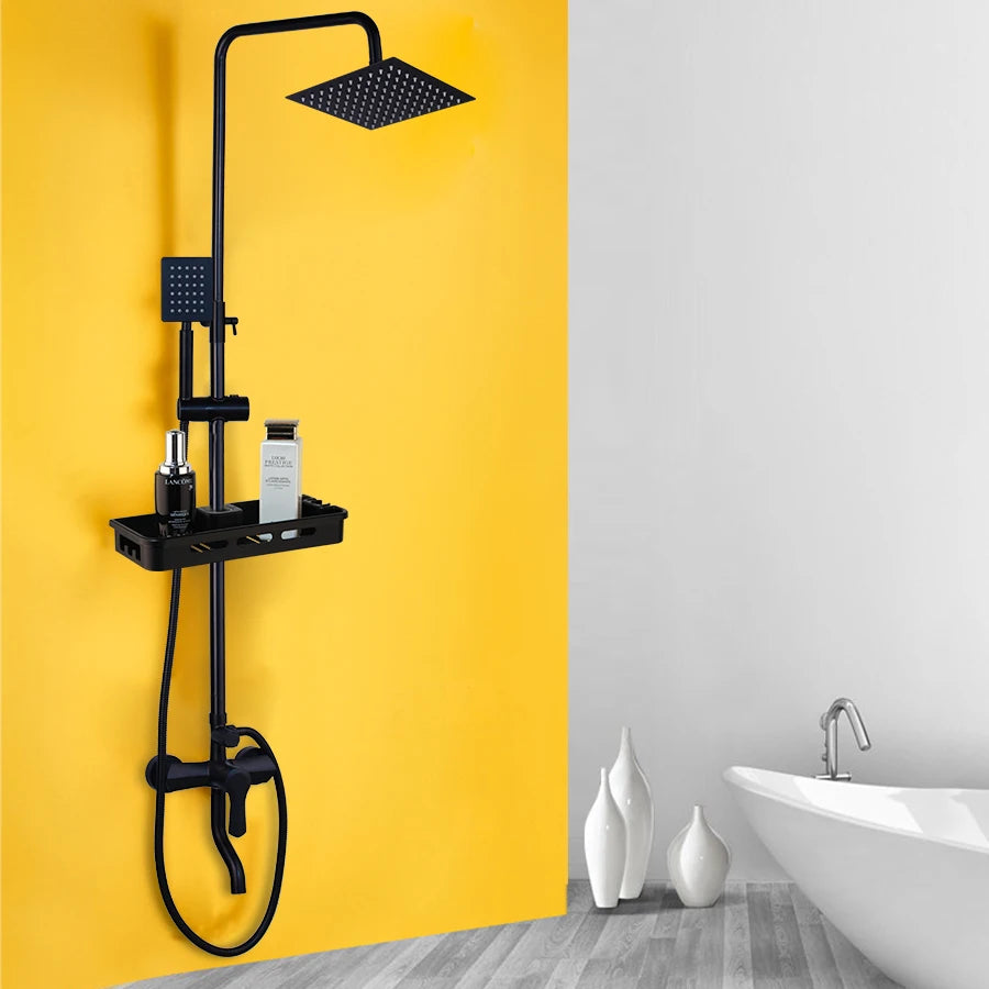 Sinlaku Wall Mount Shower Mixer With Rainfall Head And Shelf