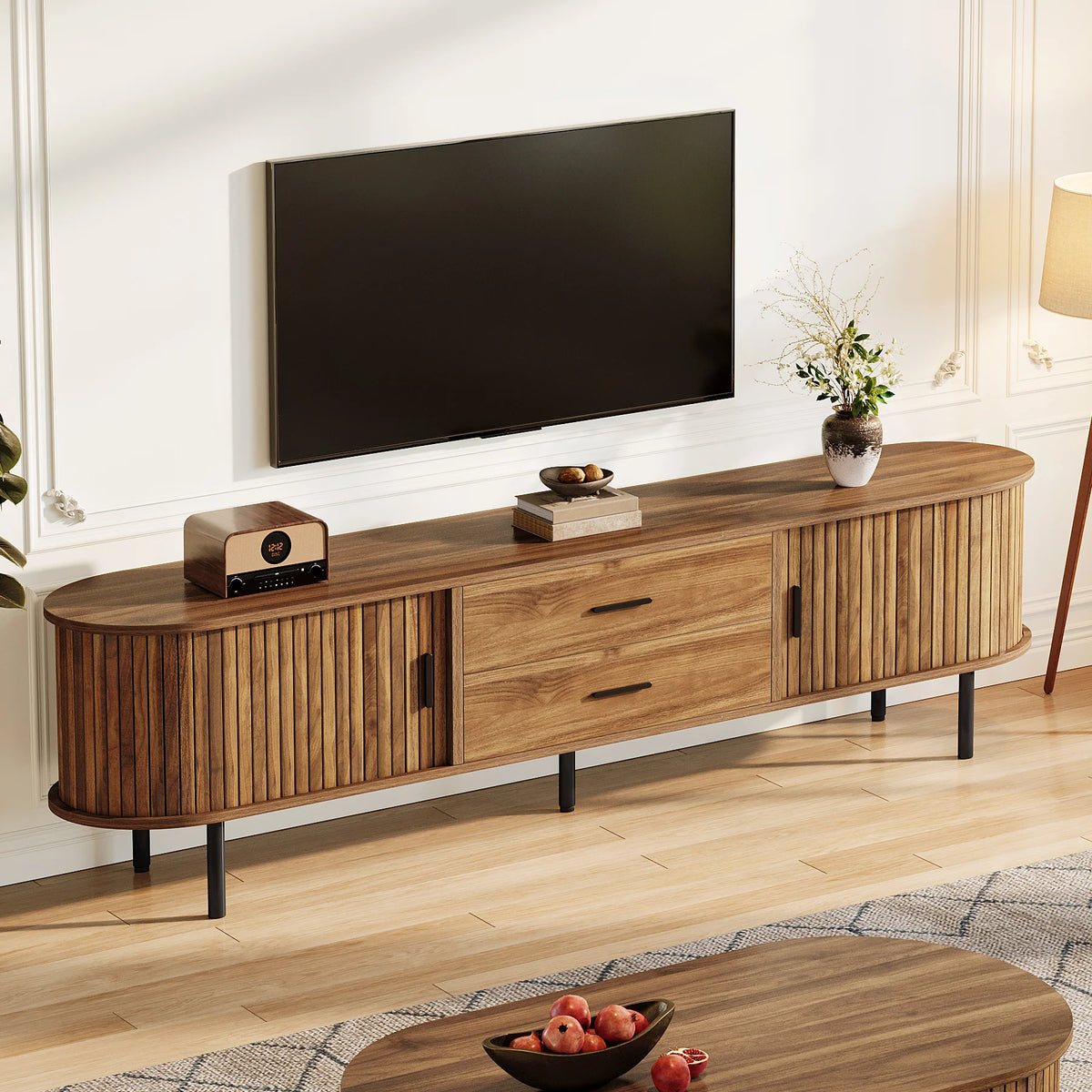 Tribesigns Mid Century Modern TV Stand With Sliding Doors