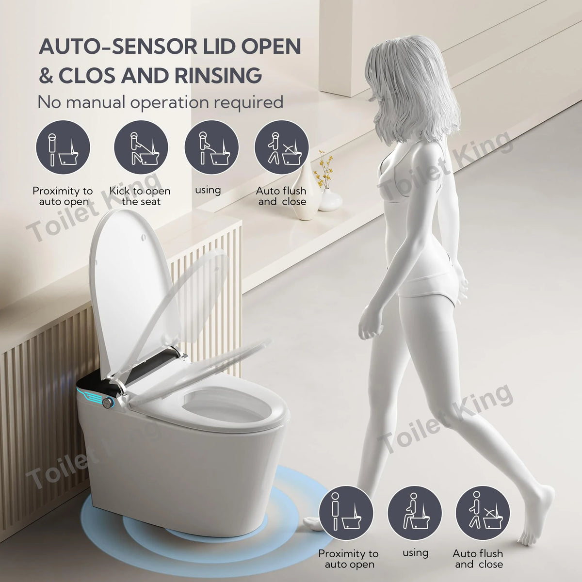 Elongated Smart Toilet With Built-In Bidet, Voice Control, Dryer