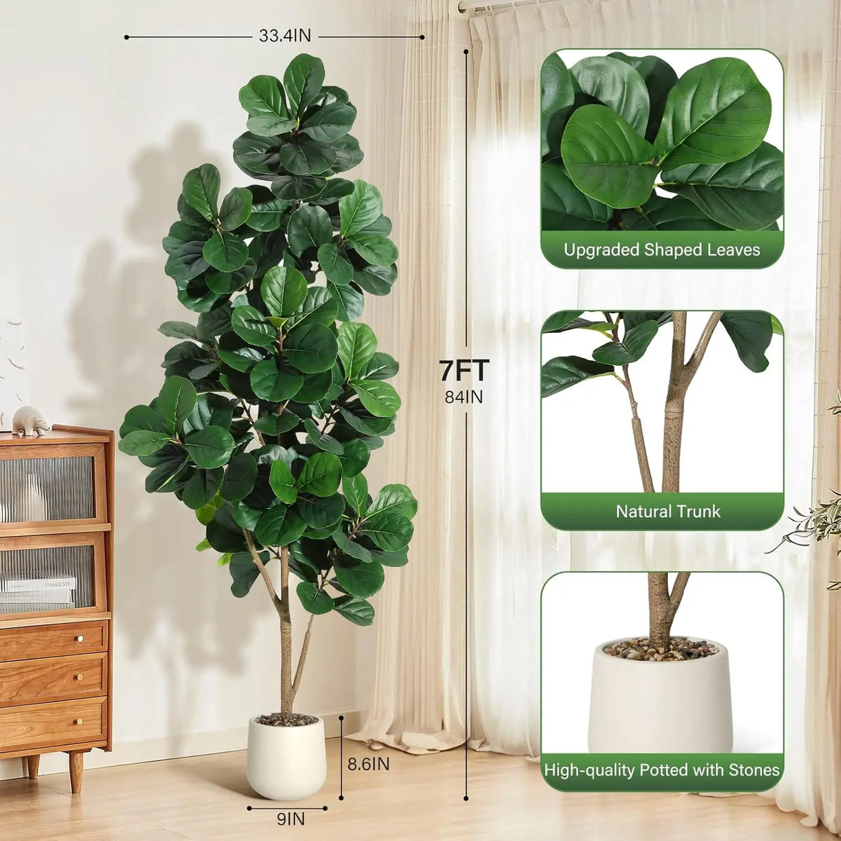 HiMiss Realistic Artificial Fiddle Leaf Fig Tree For Home