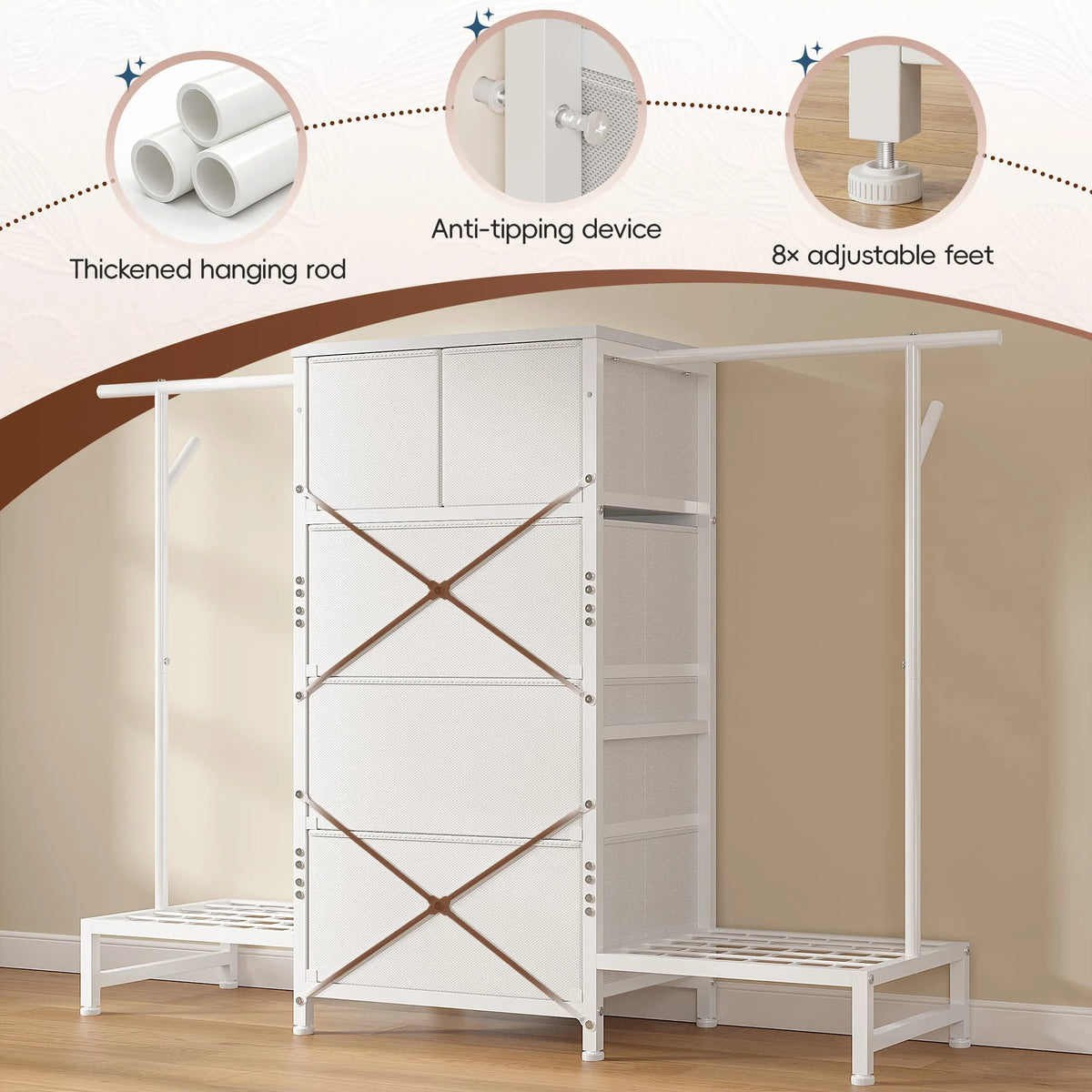 EnHomee Modern Dresser With Five Drawers And Hanging Rack