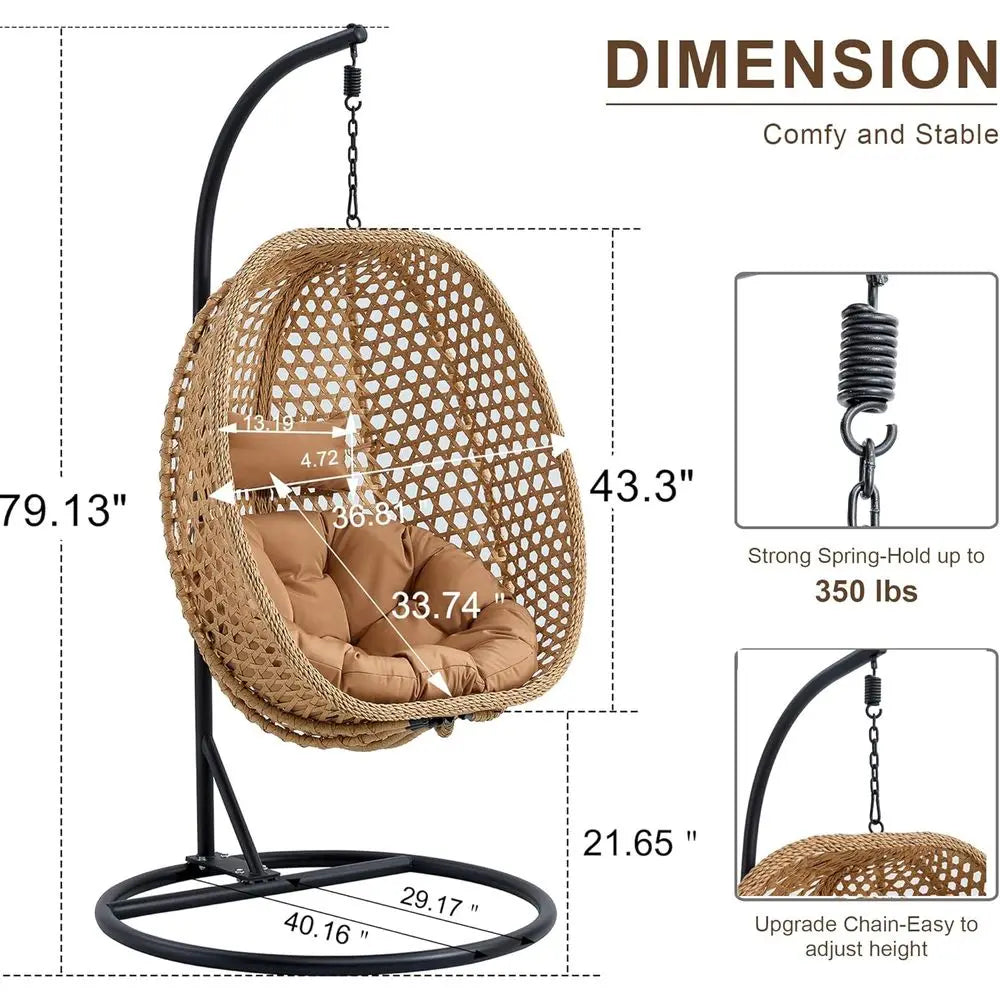 PE Rattan Hanging Egg Chair With Metal Stand And Cushion