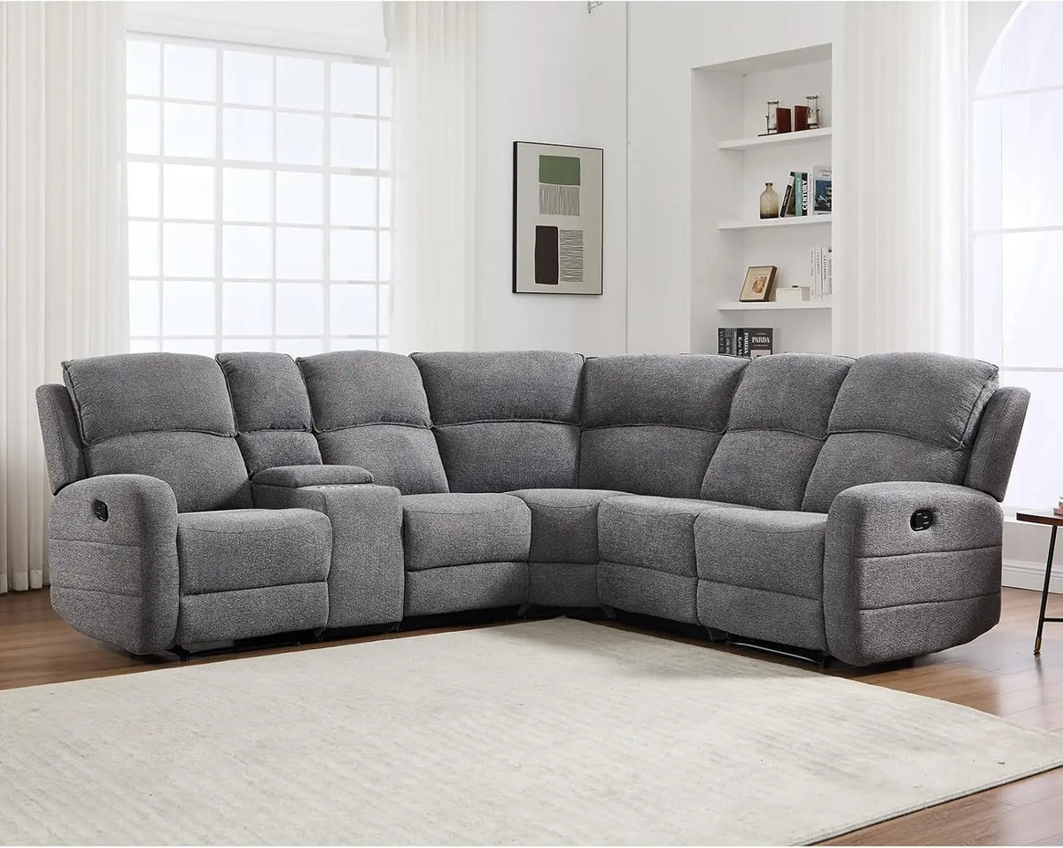 Ebello Fabric Reclining Sectional Sofa With Cup Holders Padded Headrest