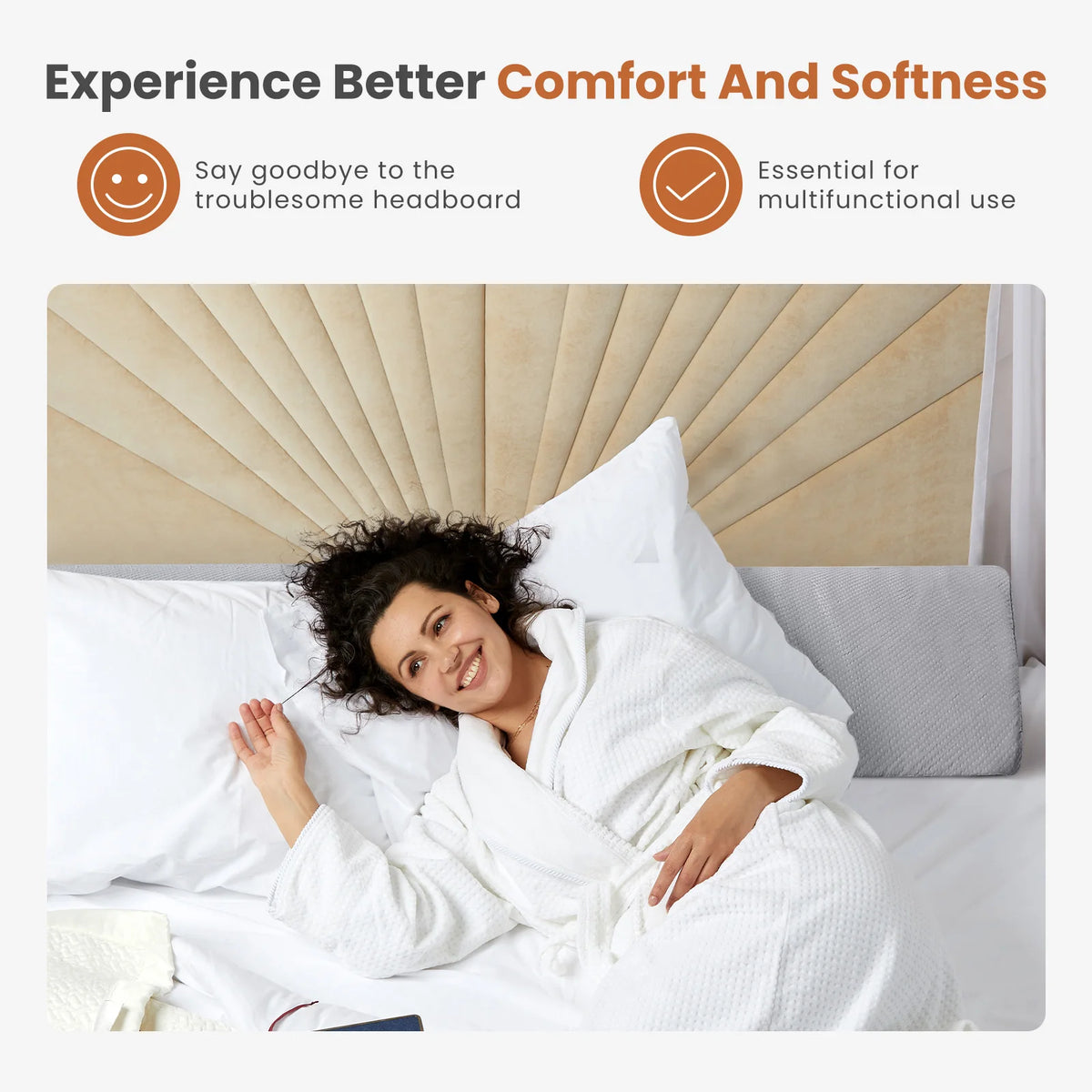JHK Memory Foam Headboard Wedge Pillow With Ergonomic Cooling Cover