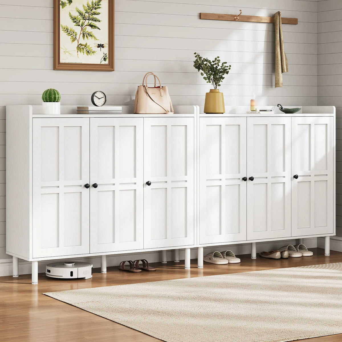 Onbrill Modern Wooden Shoe Cabinet With Three Doors For Entryway