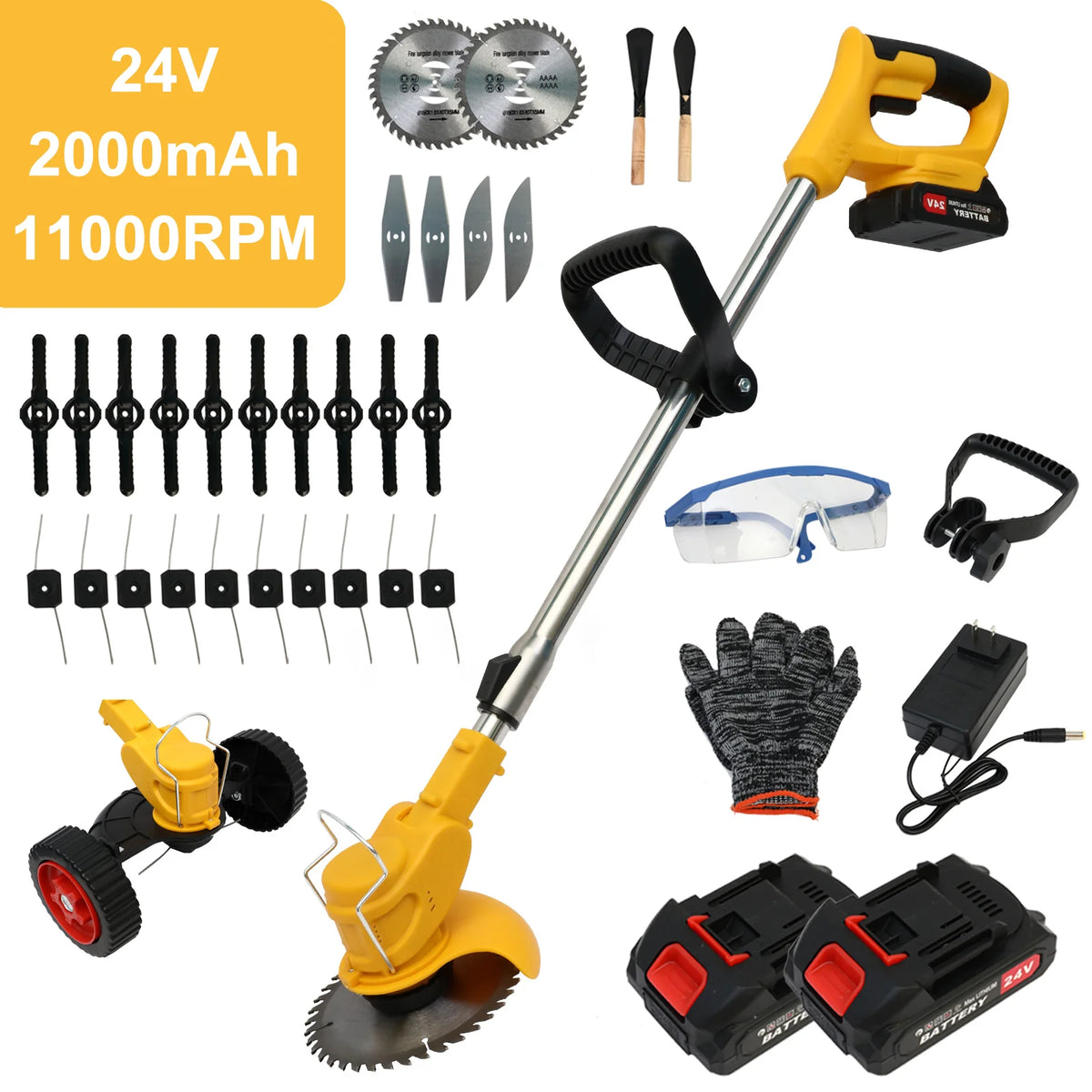 21V Cordless 3-In-1 Electric Lawn Trimmer With Battery Charger