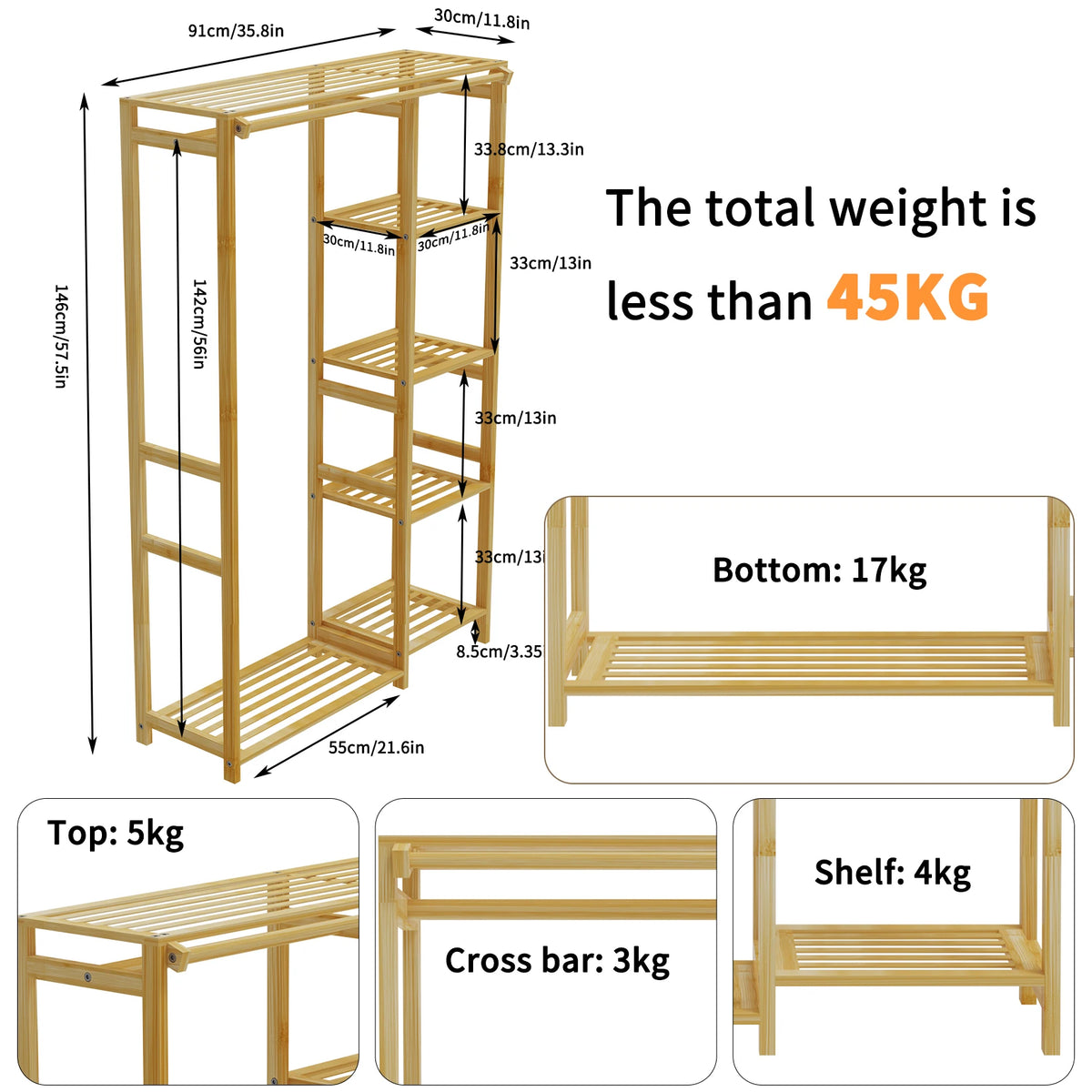 Bamboo Multi Tier Garment Rack Wardrobe Closet Stand Storage Shelves