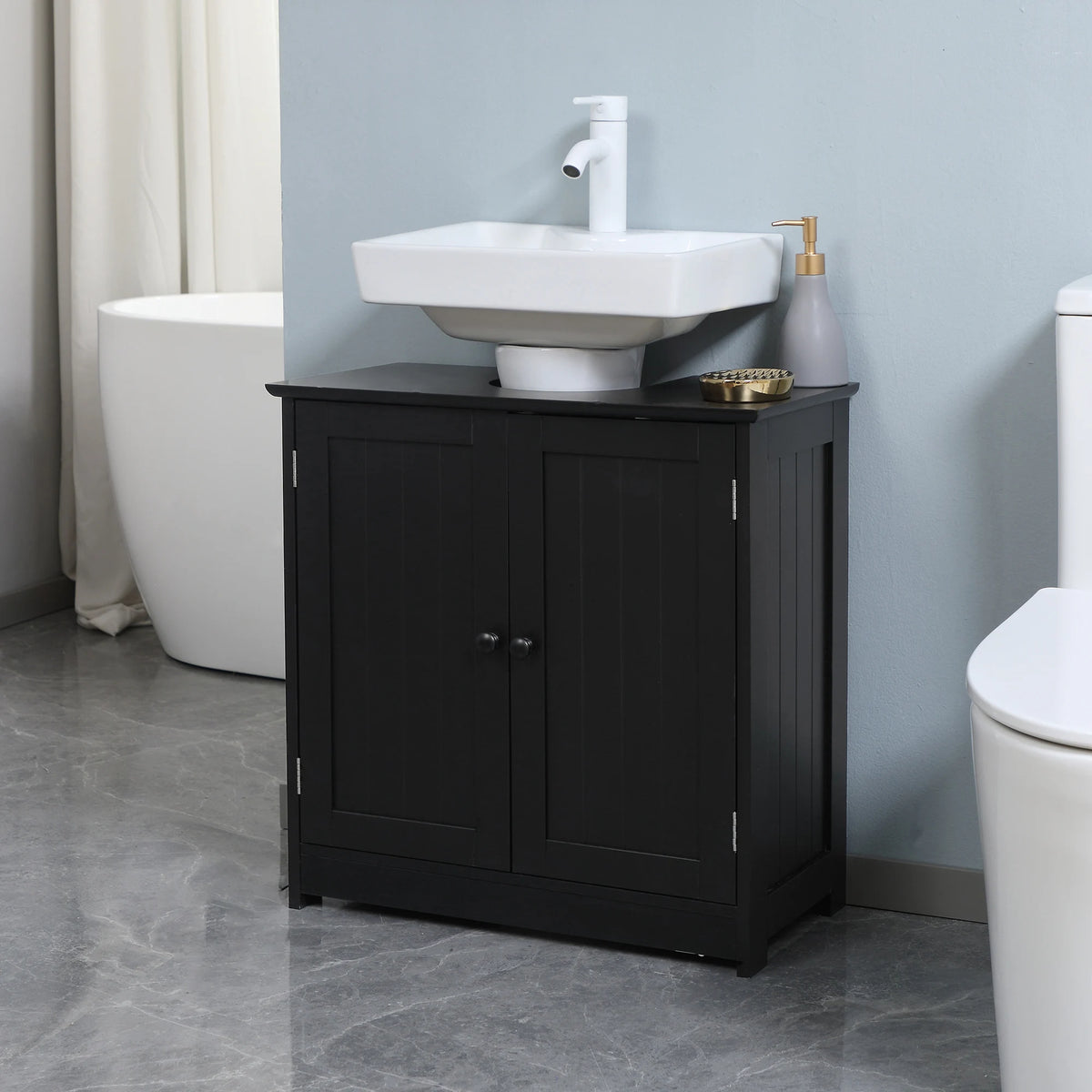 Homcom Modern Bathroom Cabinet With Storage Shelf And Doors