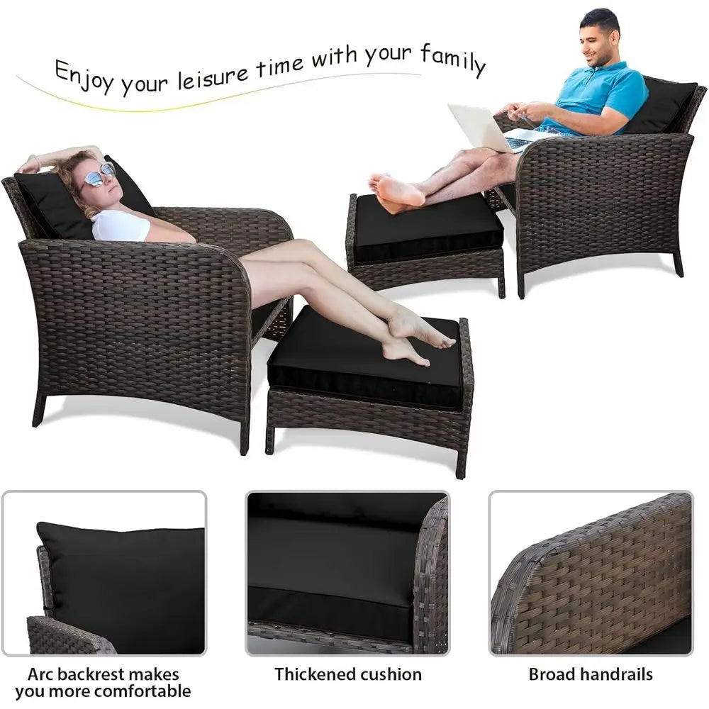 Five Piece Outdoor PE Wicker Patio Lounge Furniture Set