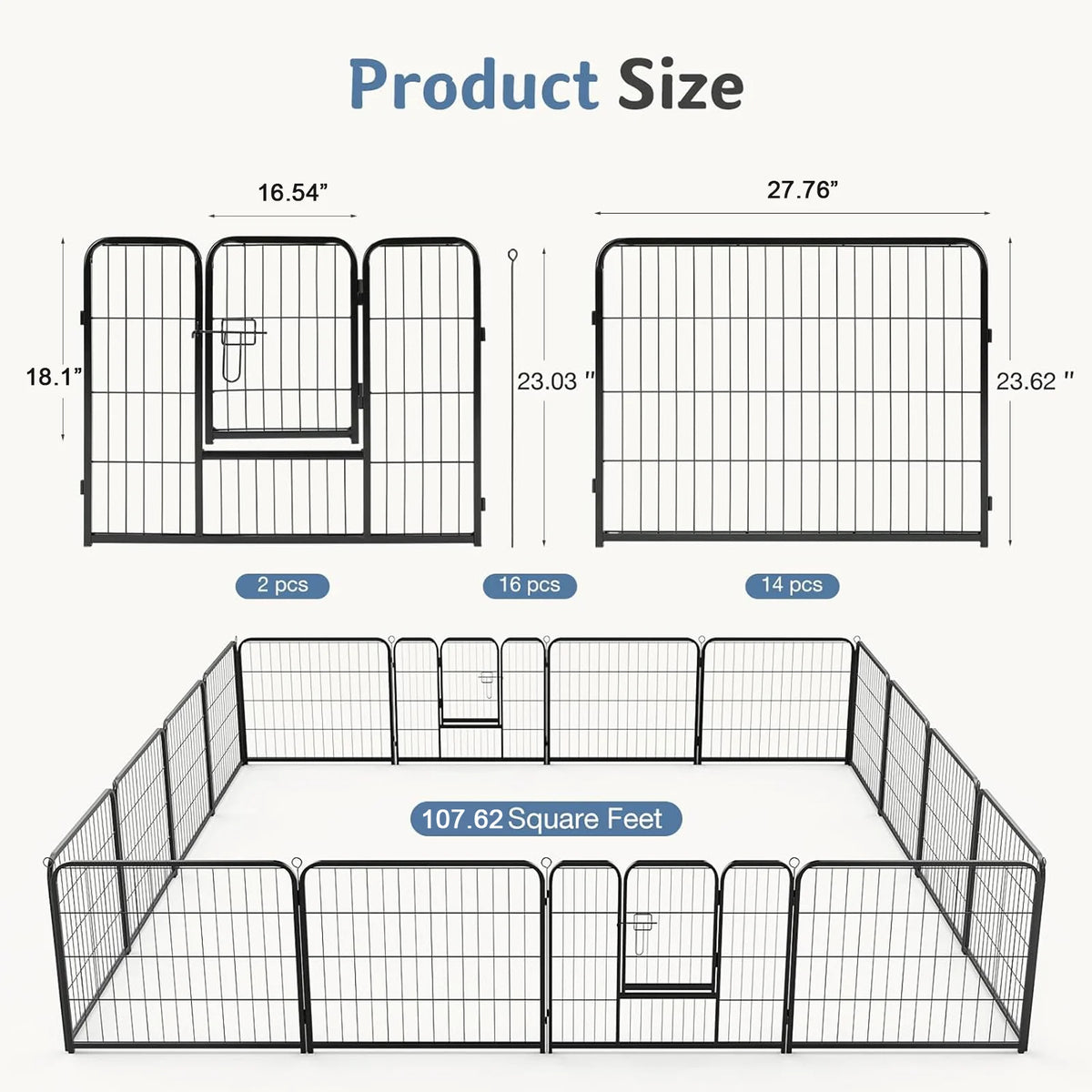 JHK Foldable Metal Dog Playpen For Yard And Camping