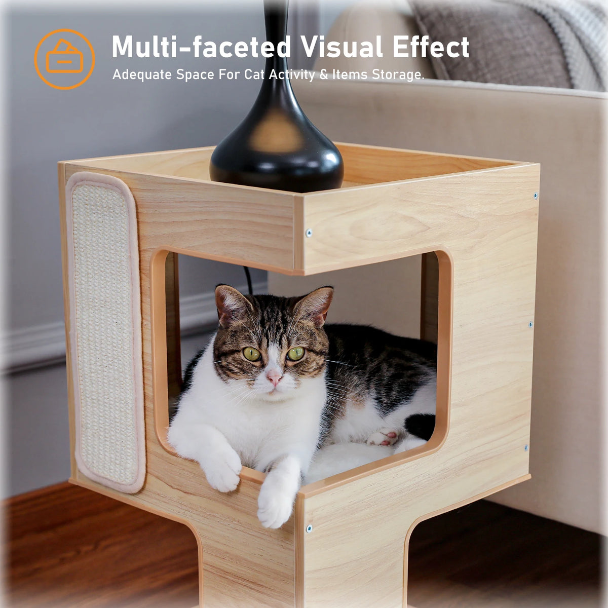 PAWZ Road Modern Wood Cat Condo Removable Mats Scratching Pad
