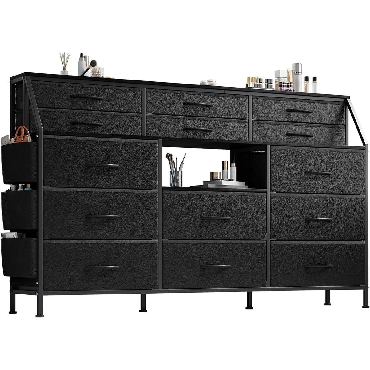 TWISTER CK Fabric Dresser With Wooden Top And 14 Drawers