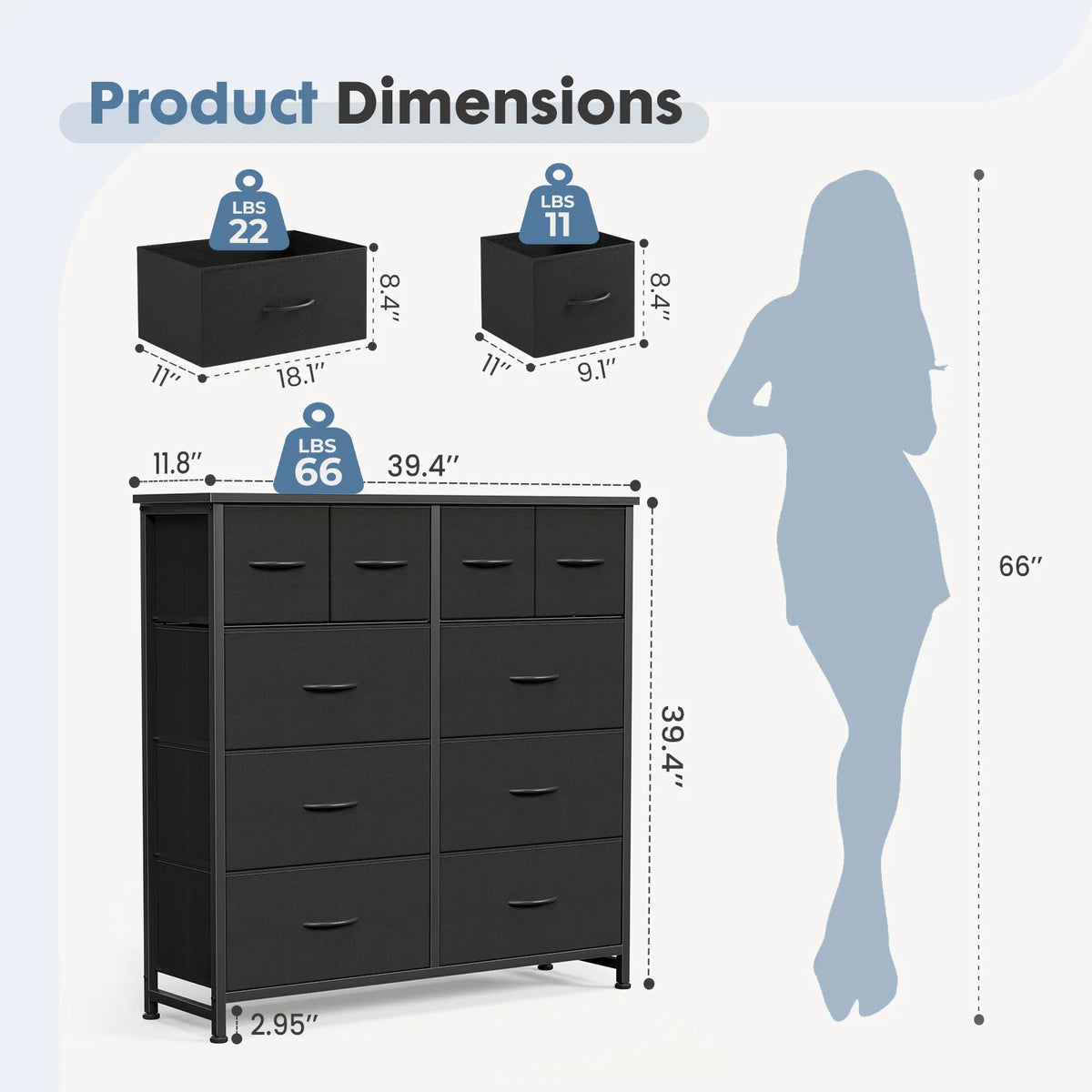 JHK Modern Fabric Drawer Storage Cabinet With Steel Frame