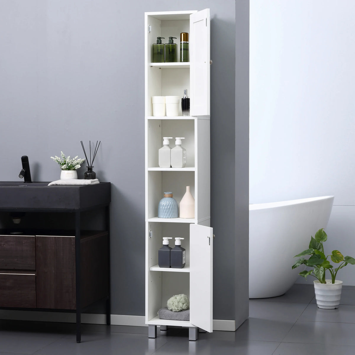 Kleankin Freestanding Bathroom Storage Cabinet With Mirror And Shelves