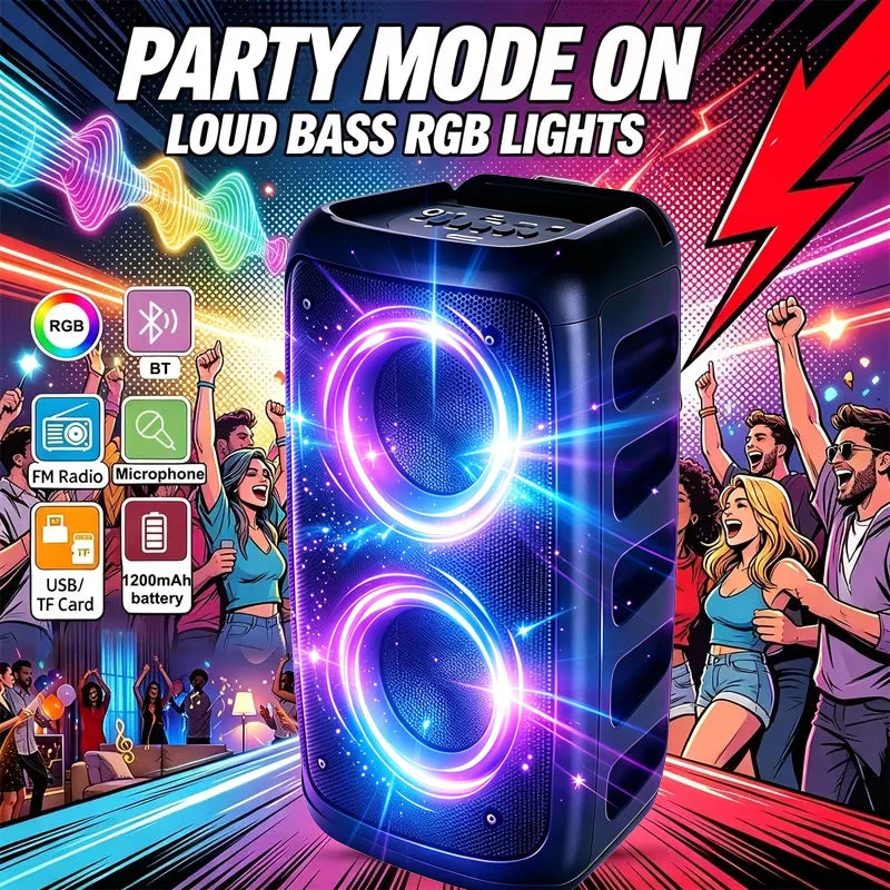 Xmebxpk Bluetooth Karaoke Party Speaker With Microphone And LED Lights