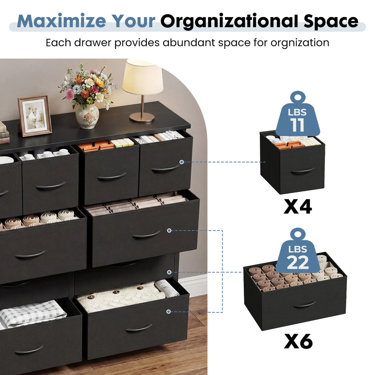 JHK Modern Fabric Drawer Storage Cabinet With Steel Frame