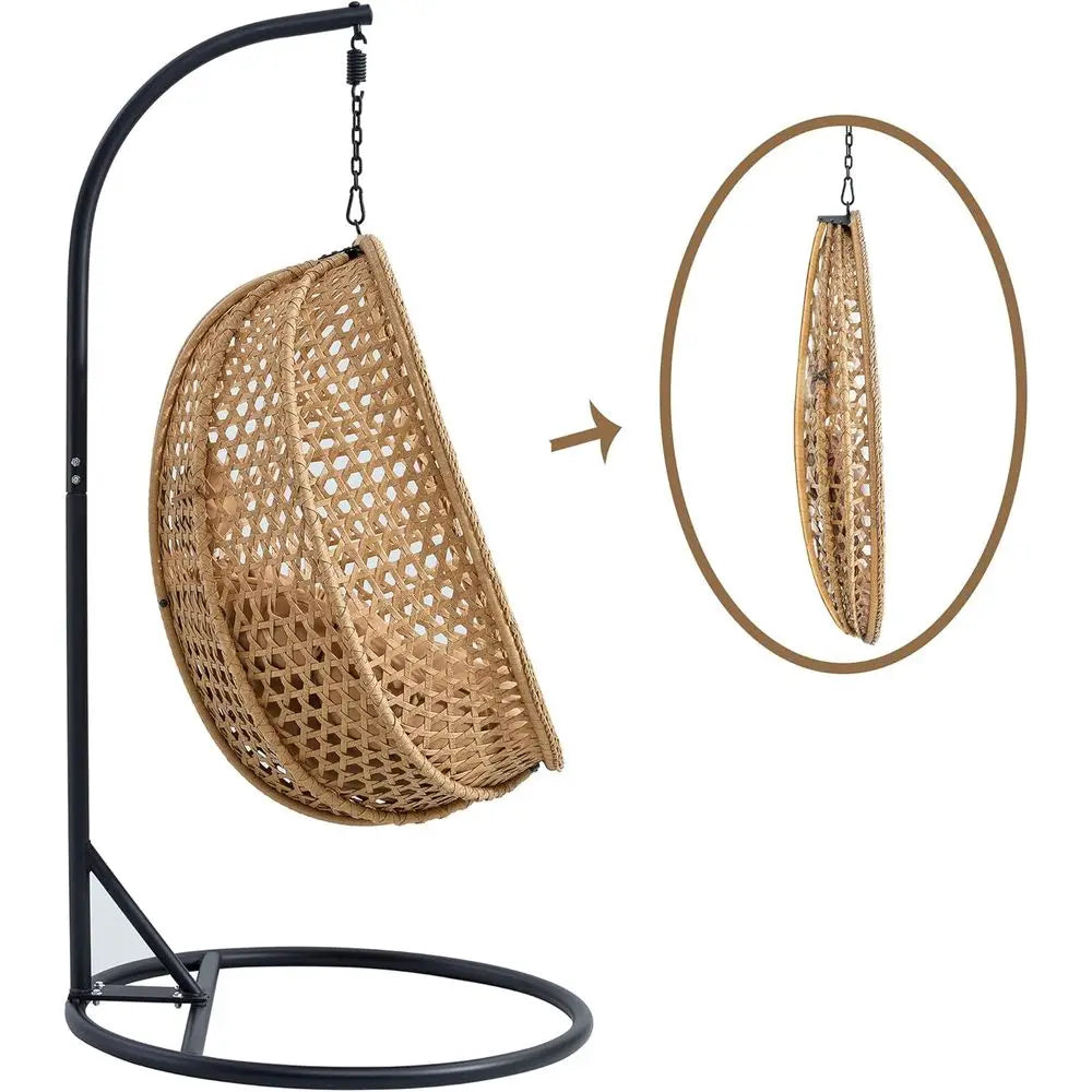 PE Rattan Hanging Egg Chair With Metal Stand And Cushion
