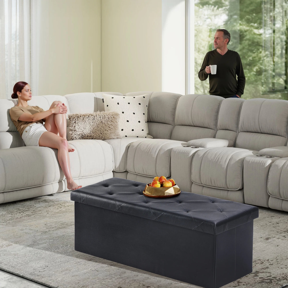 JHK Heavy Duty Synthetic Leather Storage Ottoman Footrest Bed Bench