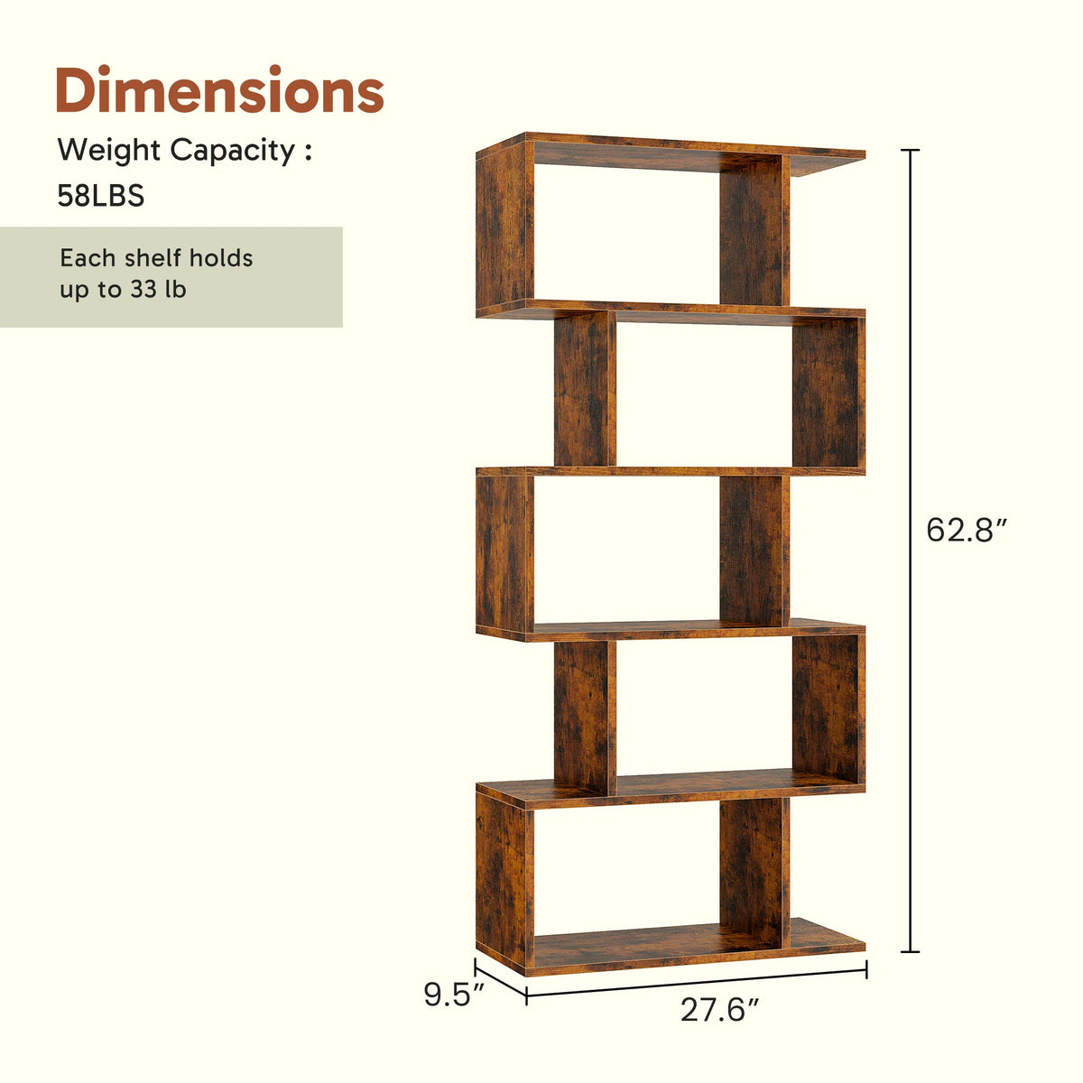 JHK Five Tier Wooden Geometric Bookcase Display Shelf