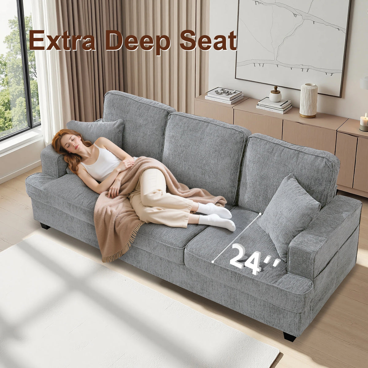 Modern Cloud Couch Sofa With Chenille Fabric And Wood Frame