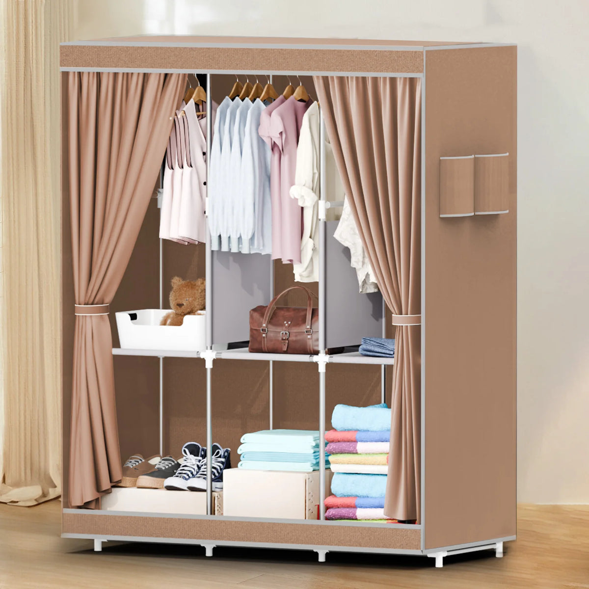 Portable Fabric Wardrobe Clothing Storage Organizer For Bedroom