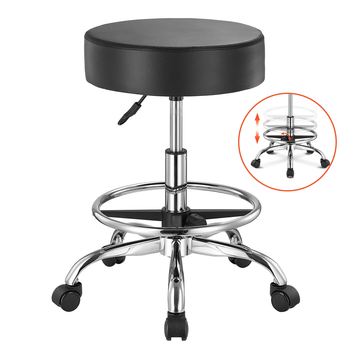SucceBuy Adjustable Rolling Stool With Wheels for Salon Spa
