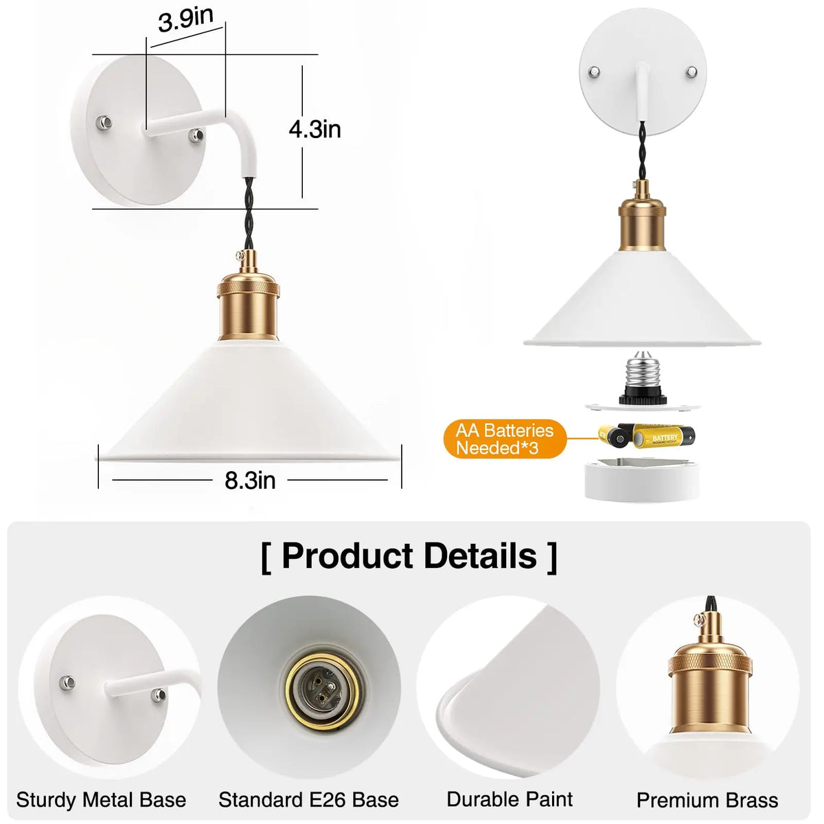 PRTILOUD Dimmable Battery Wall Sconces Remote RGB Warm Lighting