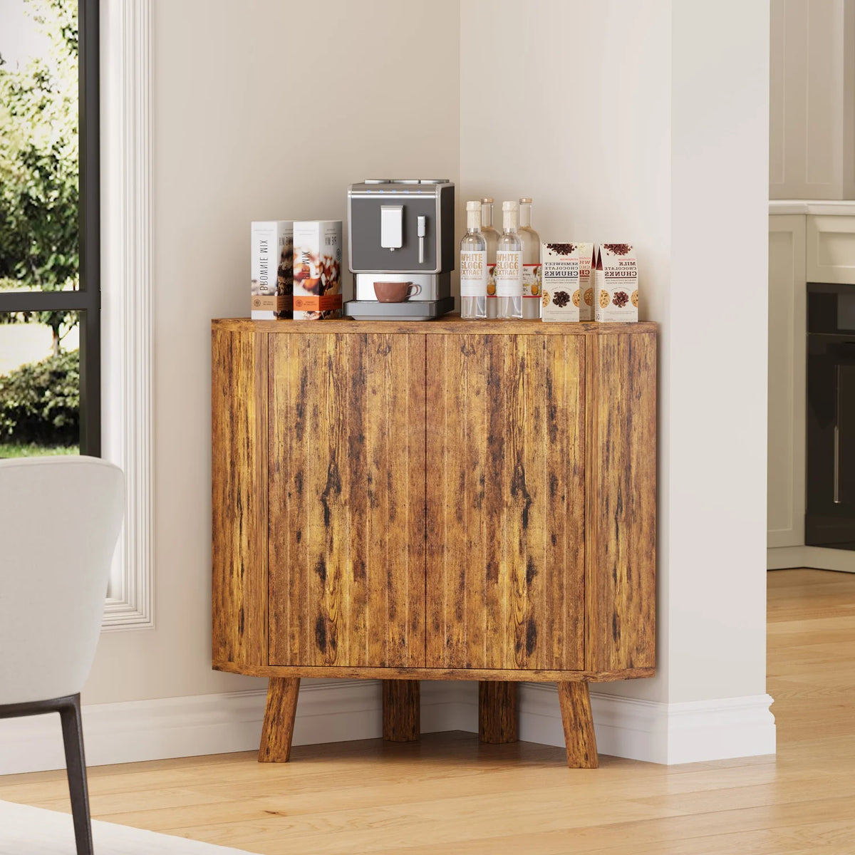 HiMISS Wooden Corner Cabinet With Adjustable Shelf For Living Room