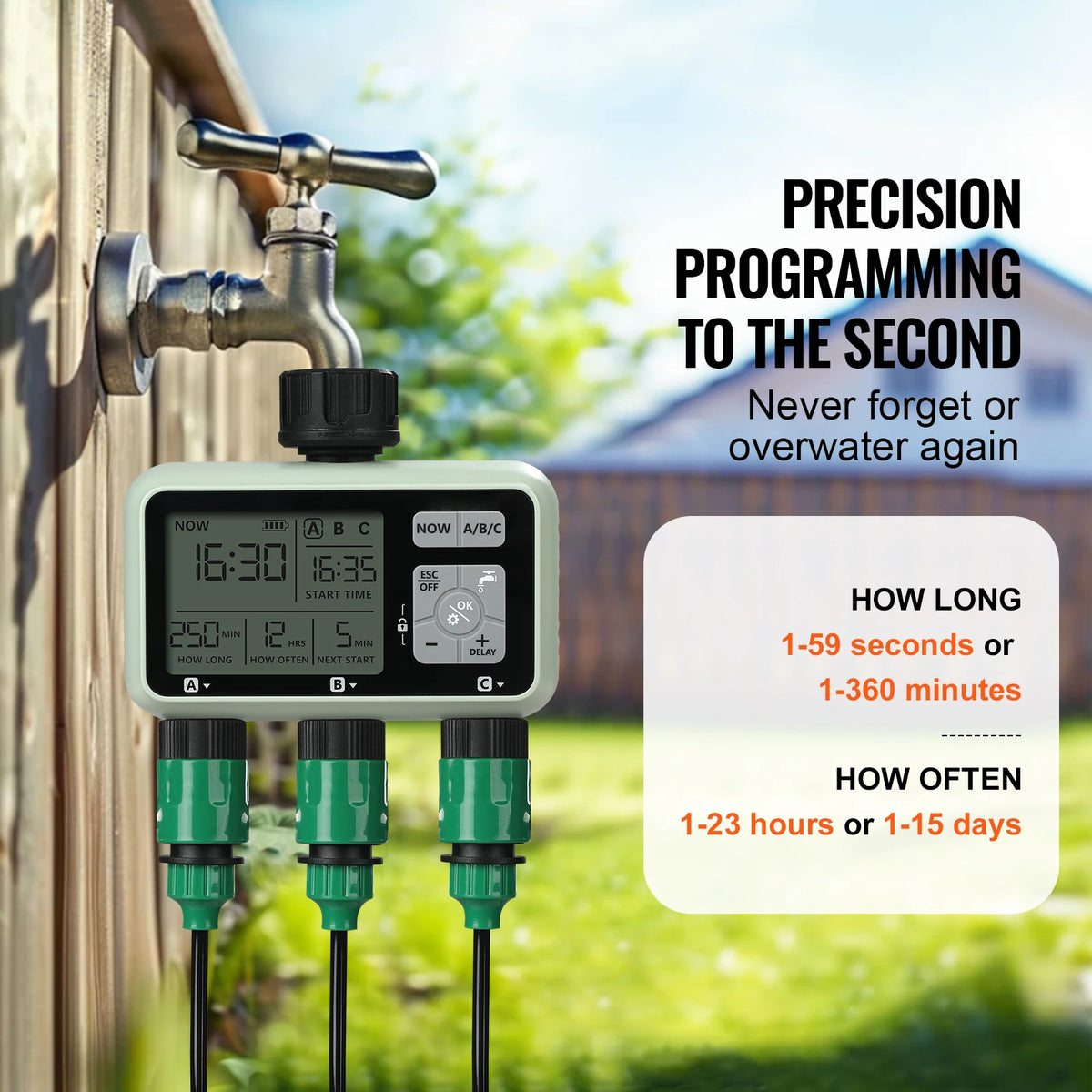SucceBuy 3 Outlet Water Timer Lcd Manual Control Hose Sprinkler